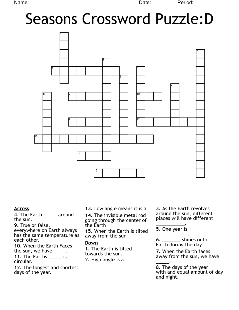Seasons Crossword Puzzle D WordMint