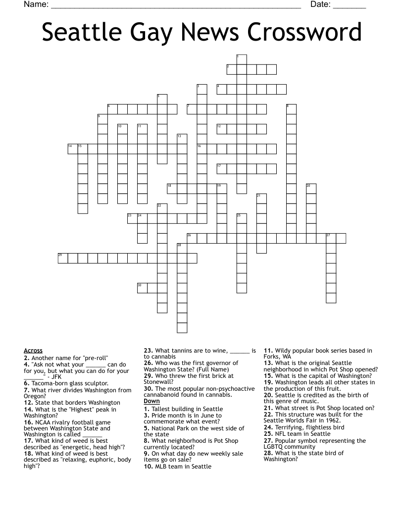 Seattle Gay News Crossword WordMint