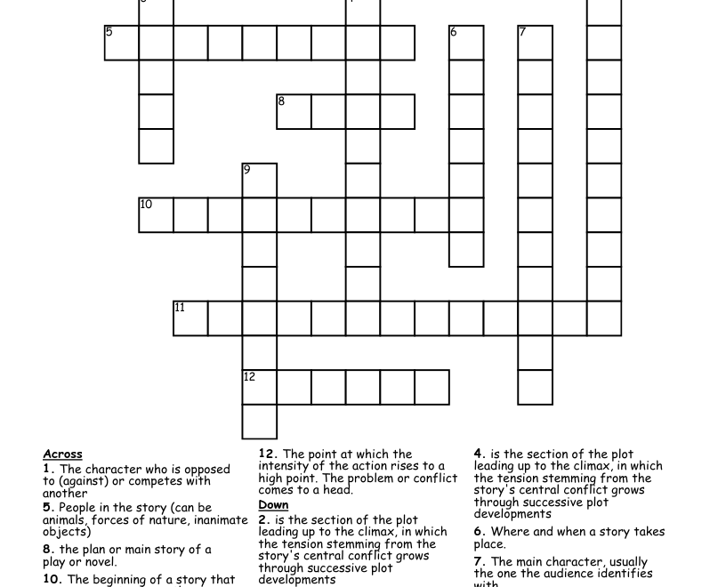 Short Story Elements Crossword WordMint