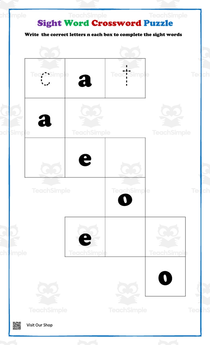 Sight Word Crossword Puzzle By Teach Simple Sight Word Crossword Puzzle By Teach Simple