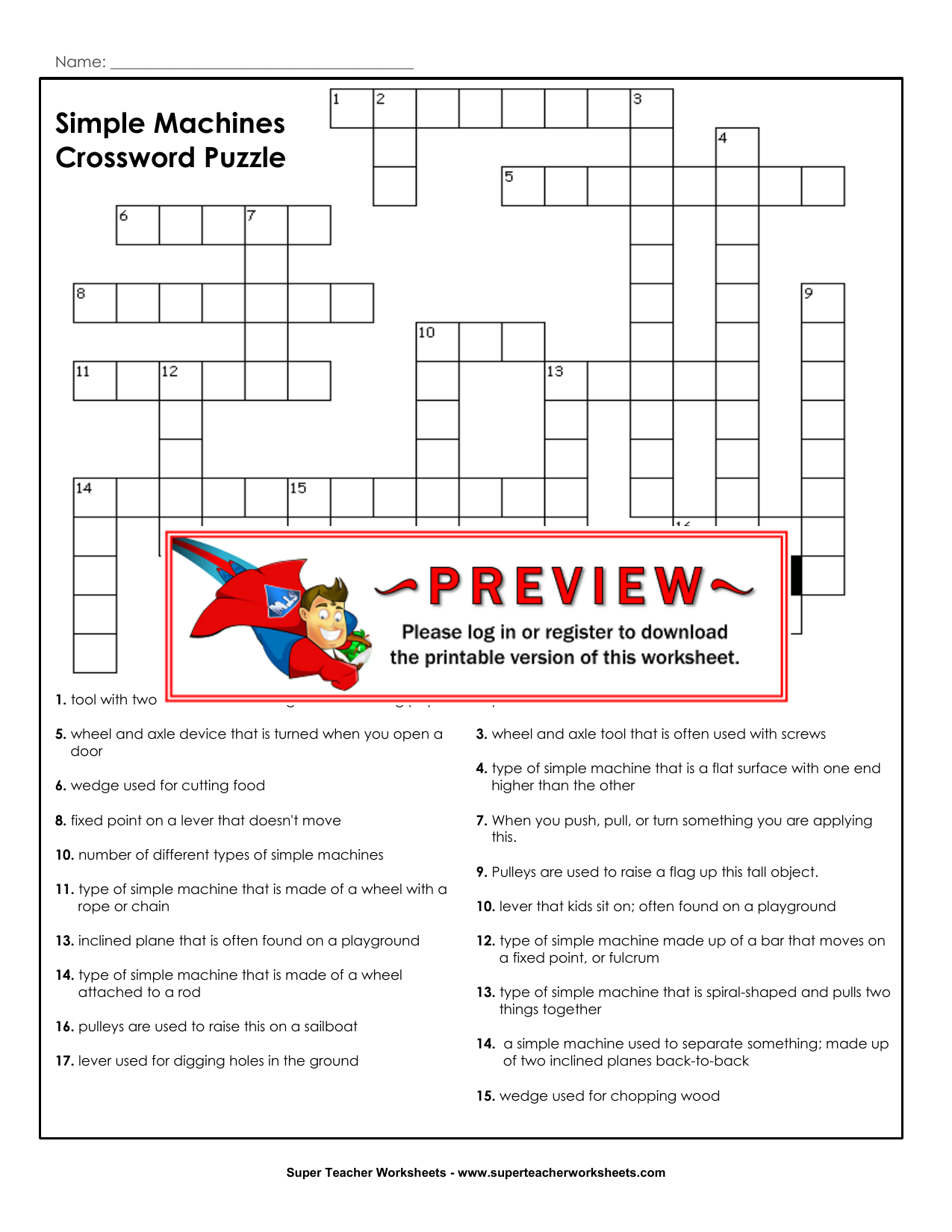 Simple Machines Crossword Puzzle Worksheet Simple Machines Crossword Puzzle Worksheet