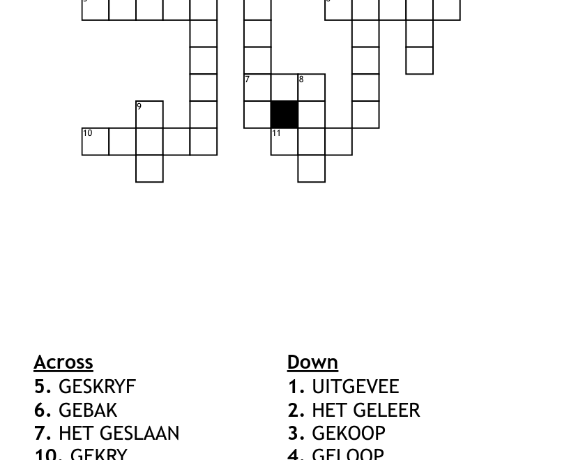 SIMPLE PAST TENSE Crossword WordMint