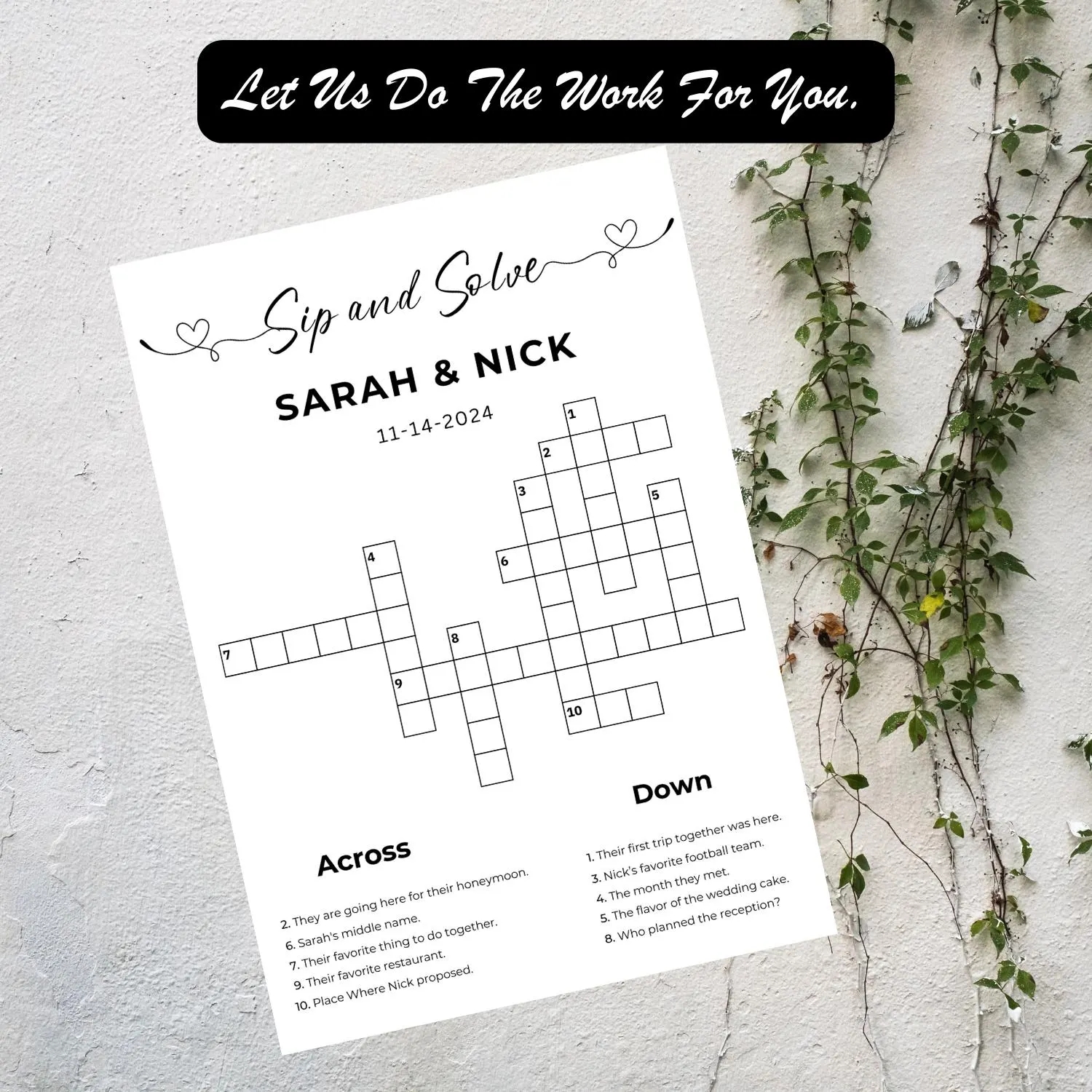 Wedding Crossword Puzzle Printable