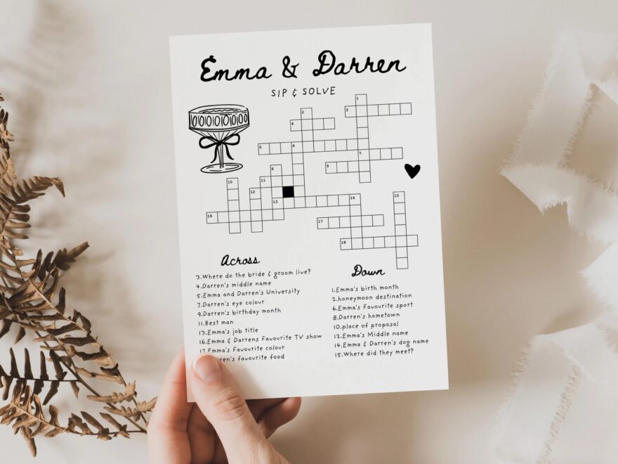 Sip And Solve Wedding Crossword Wedding Table Games Custom Personalised Crossword Puzzle Giant Bridal Shower Puzzle Wedding Games Signs Etsy