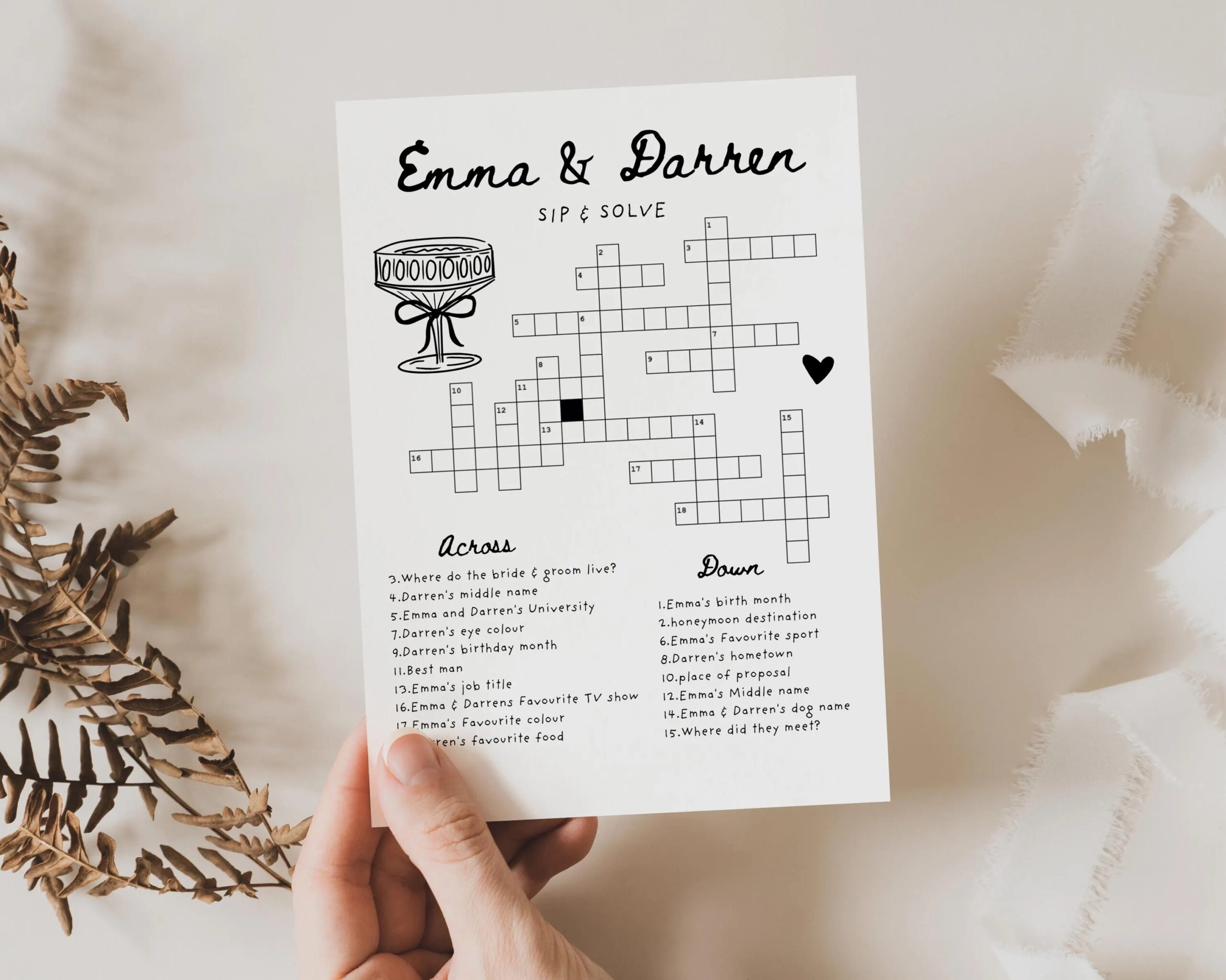 Sip And Solve Wedding Crossword Wedding Table Games Custom Personalised Crossword Puzzle Giant Bridal Shower Puzzle Wedding Games Signs Etsy