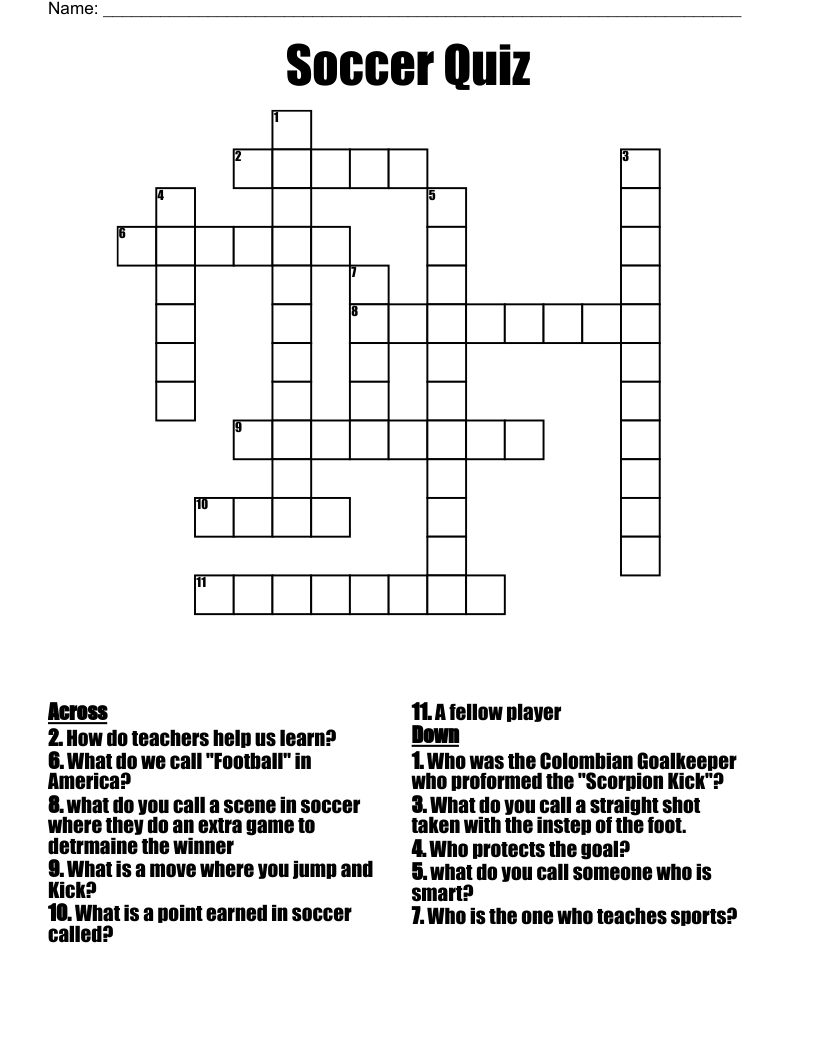 Soccer Quiz Crossword WordMint Soccer Quiz Crossword WordMint