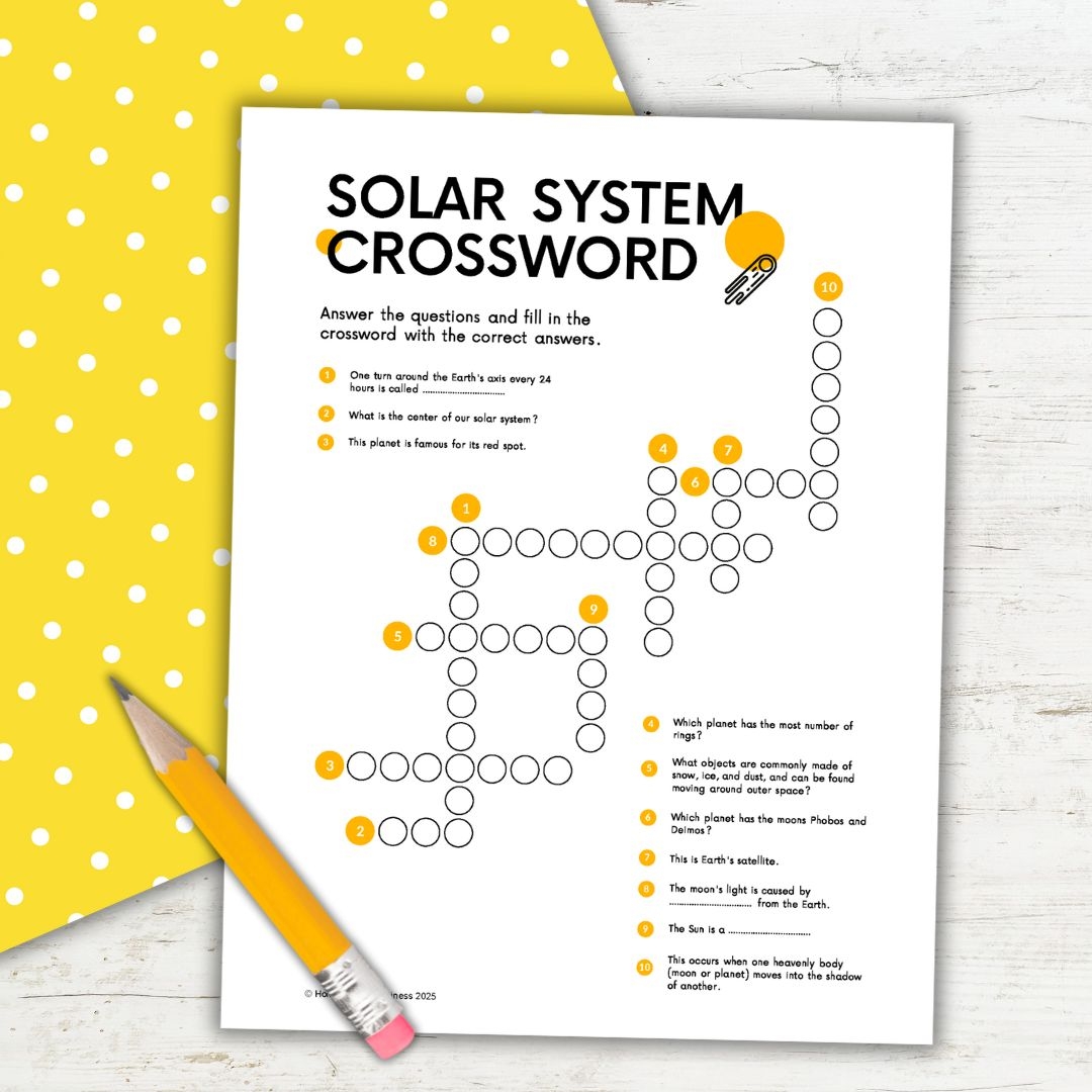 Solar System Crossword Puzzle For Kids Fun Educational