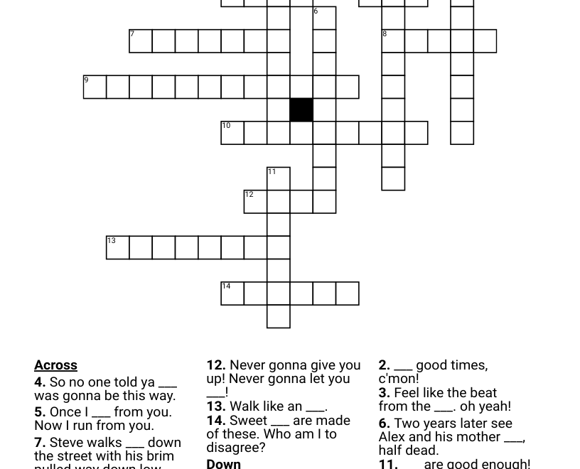 Song Lyrics Crossword WordMint