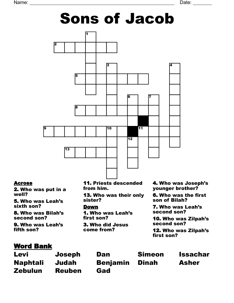 Sons Of Jacob Crossword WordMint Sons Of Jacob Crossword WordMint