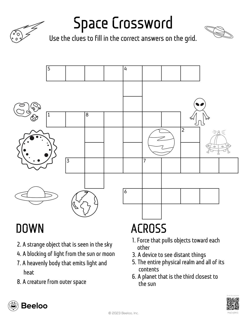 Space Crossword Beeloo Printable Crafts And Activities For Kids