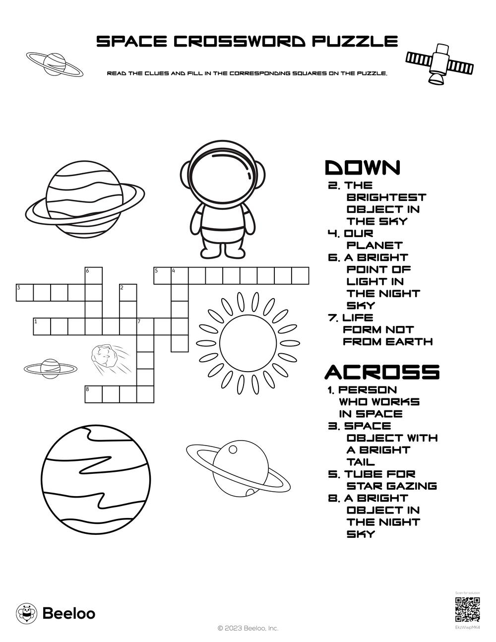 Space Crossword Puzzle Beeloo Printable Crafts And Activities For Kids