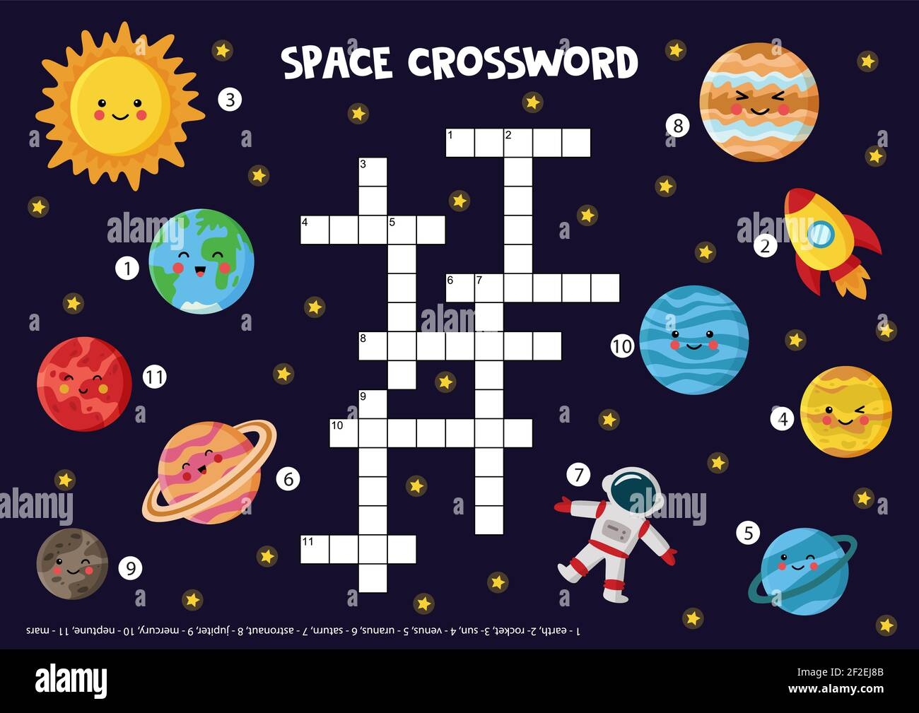 Space Crossword Puzzle For Kids Cute Smiling Planets Of Solar System Educational Game For Children Stock Vector Image Art Alamy