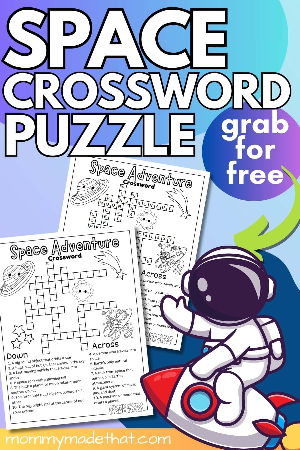 Space Crossword Puzzle For Kids Free Printable Answer Key 
