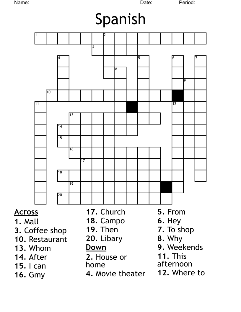 Spanish Crossword WordMint Spanish Crossword WordMint