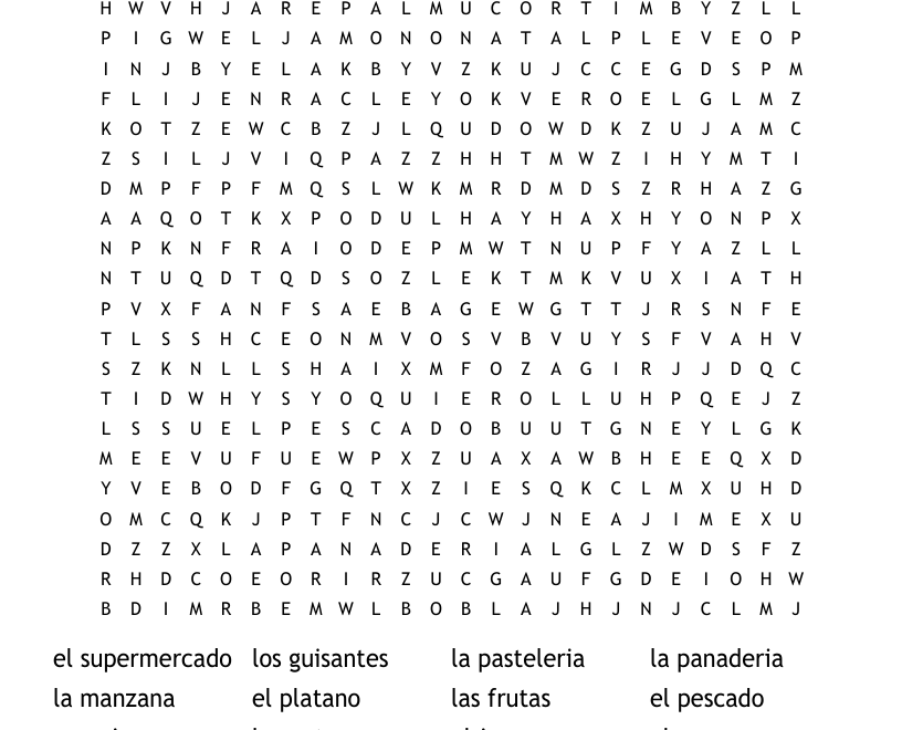 Spanish Food Word Search WordMint