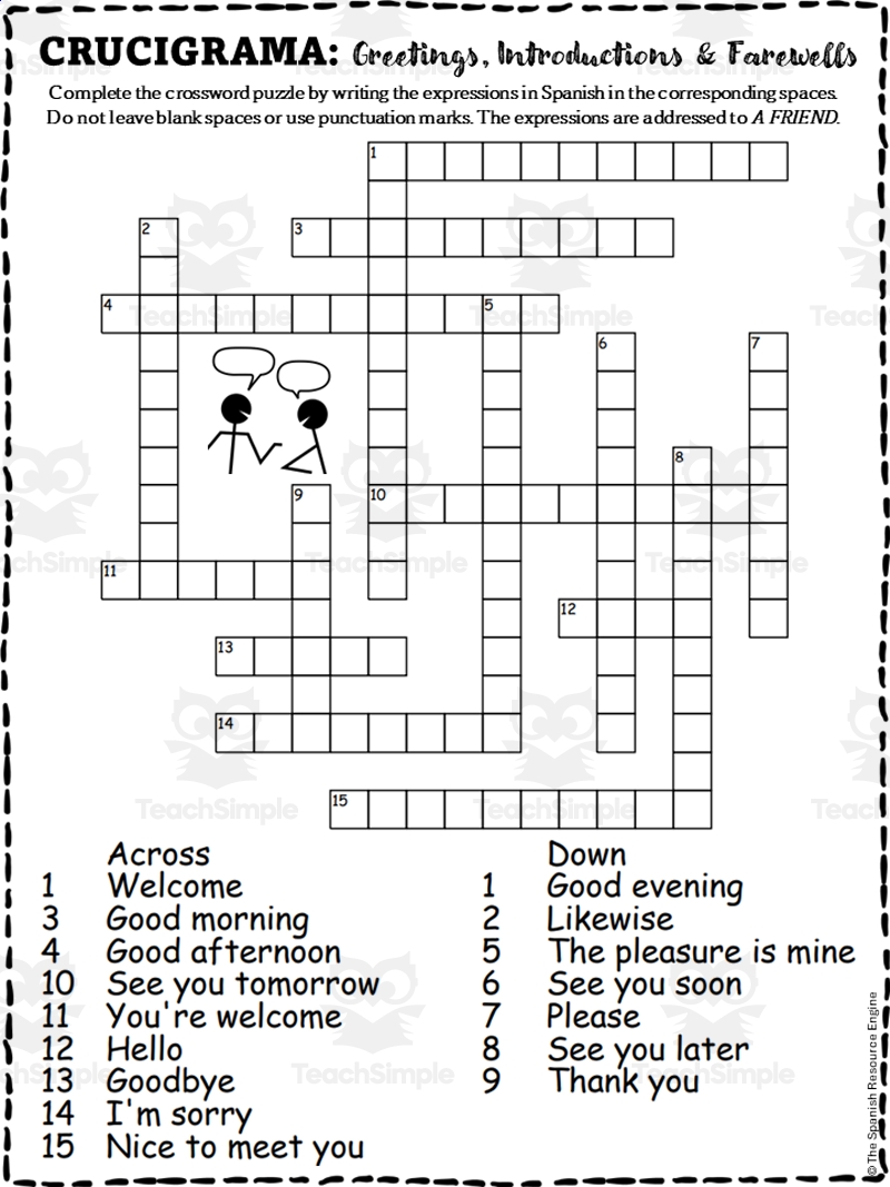 Spanish Greetings Crossword And Writing Conversation Sheet By Teach Simple Spanish Greetings Crossword And Writing Conversation Sheet By Teach Simple