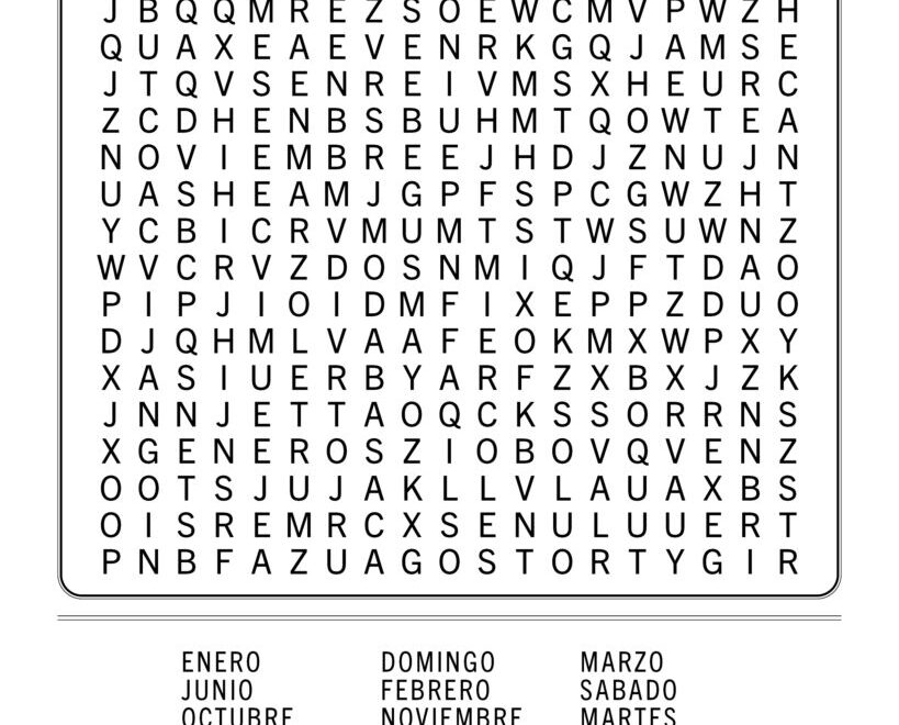 Spanish Months And Days Word Search Calendar Vocabulary Spanish