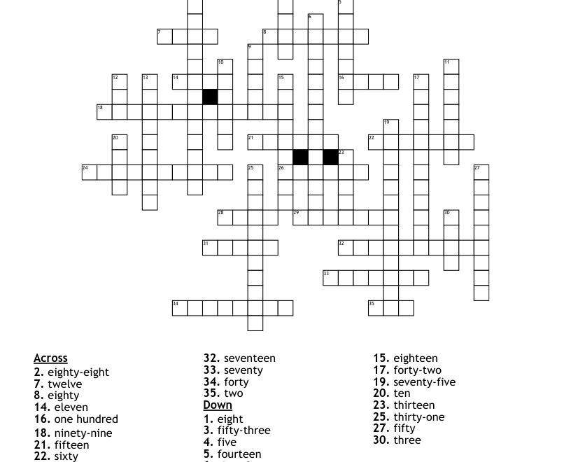 Spanish Numbers English To Spanish 1 100 Crossword WordMint