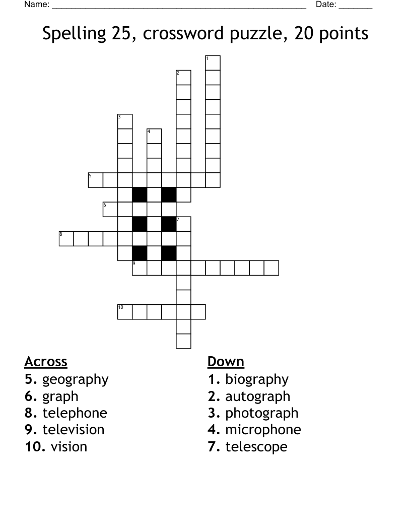 Spelling 25 Crossword Puzzle 20 Points WordMint Spelling 25 Crossword Puzzle 20 Points WordMint