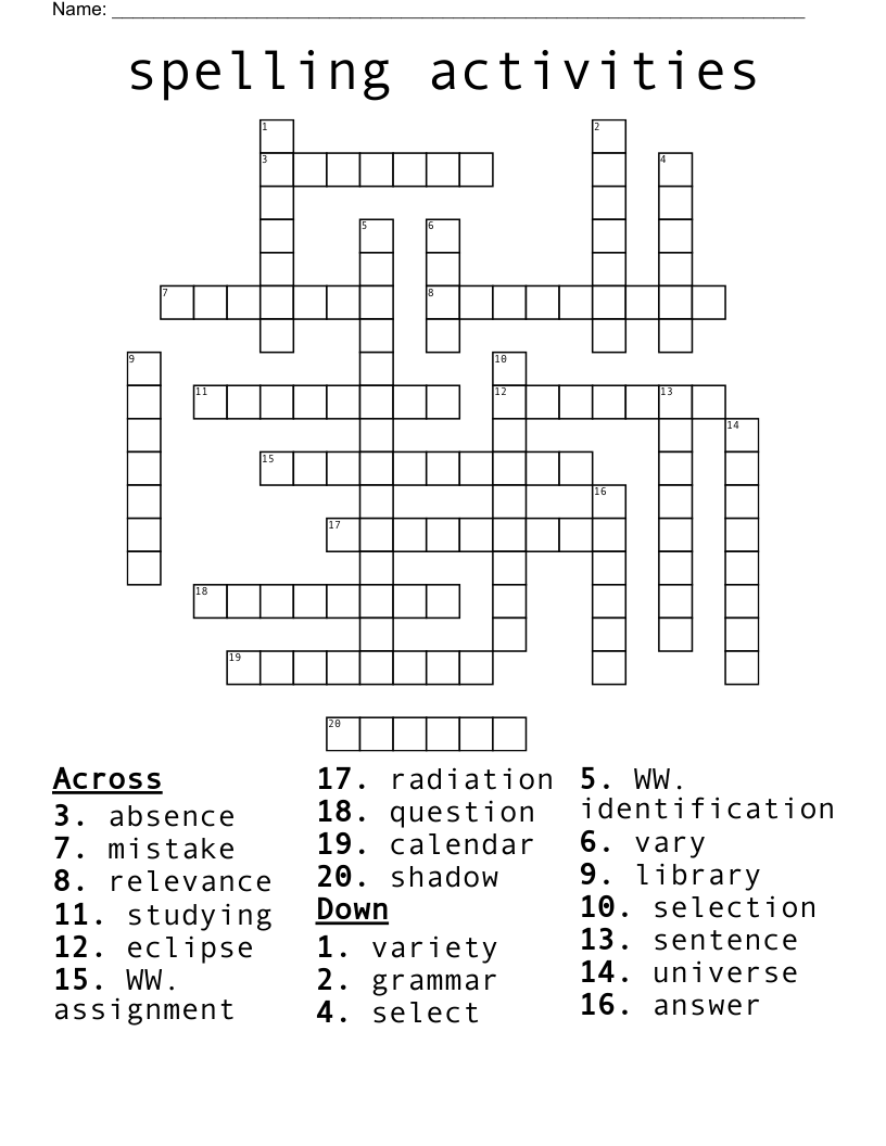 Spelling Activities Crossword WordMint Spelling Activities Crossword WordMint