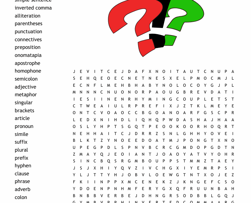 Spelling Punctuation And Grammar Word Search WordMint