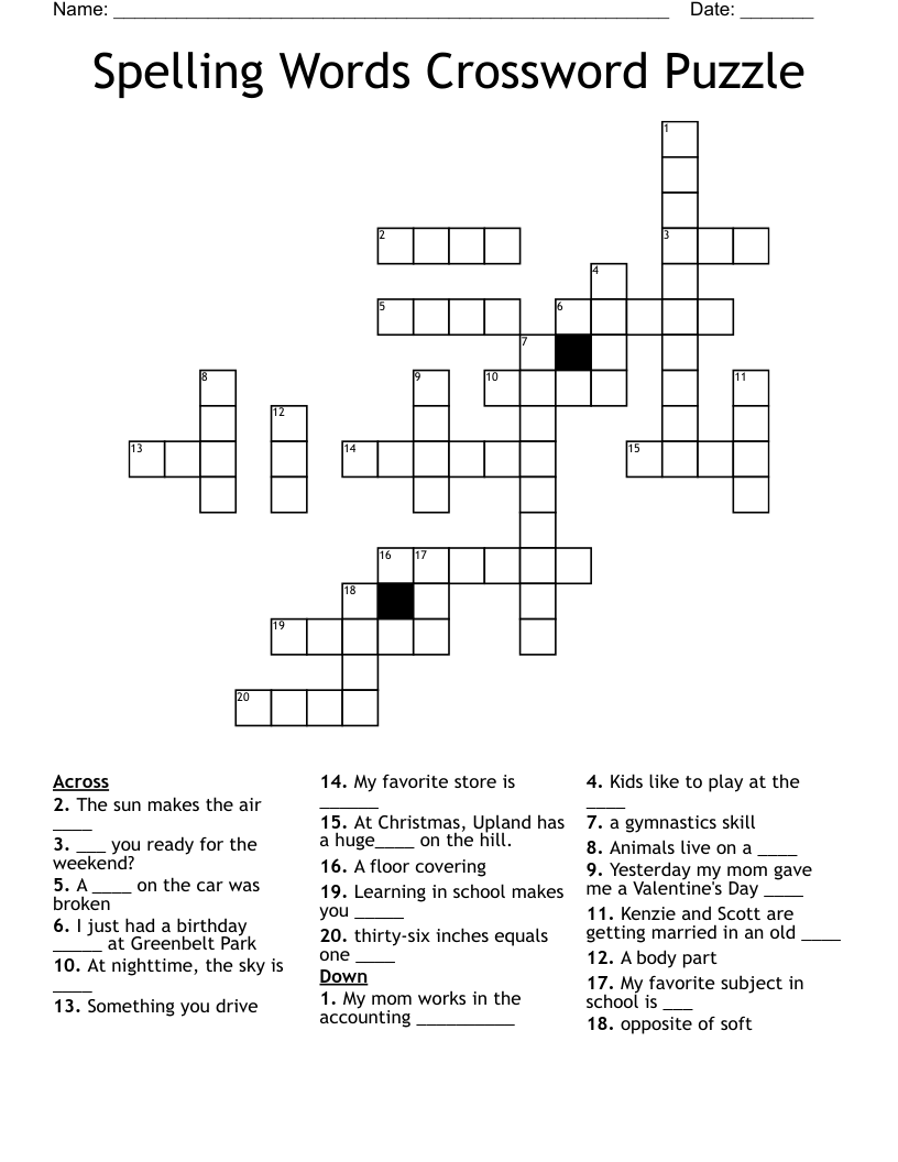 Spelling Words Crossword Puzzle WordMint Spelling Words Crossword Puzzle WordMint