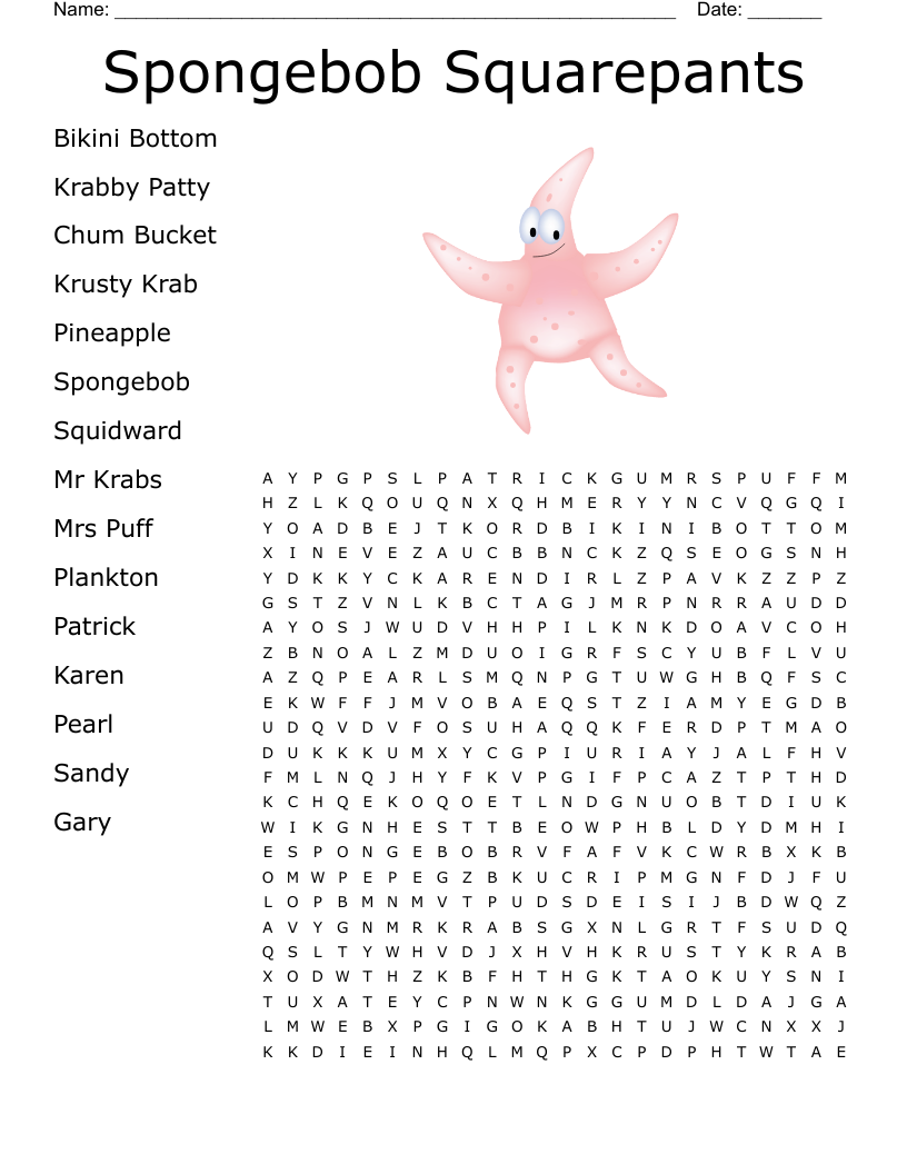 Spongebob Crossword Puzzle WordMint Spongebob Crossword Puzzle WordMint