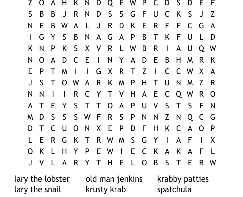 Spongebob Squarepants Crossword WordMint