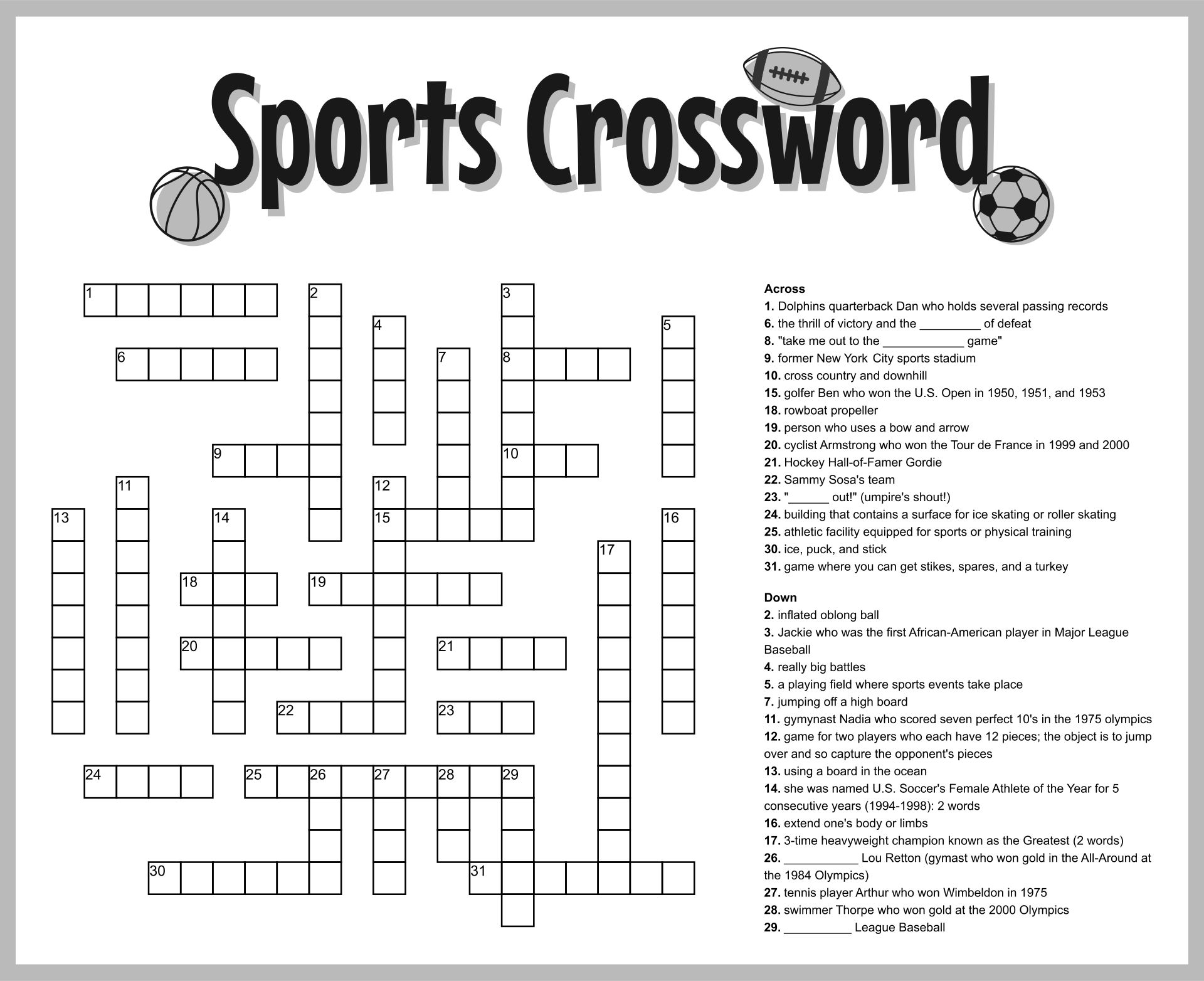 Sport Crossword 10 Free PDF Printables Printablee Sport Crossword 10 Free PDF Printables Printablee
