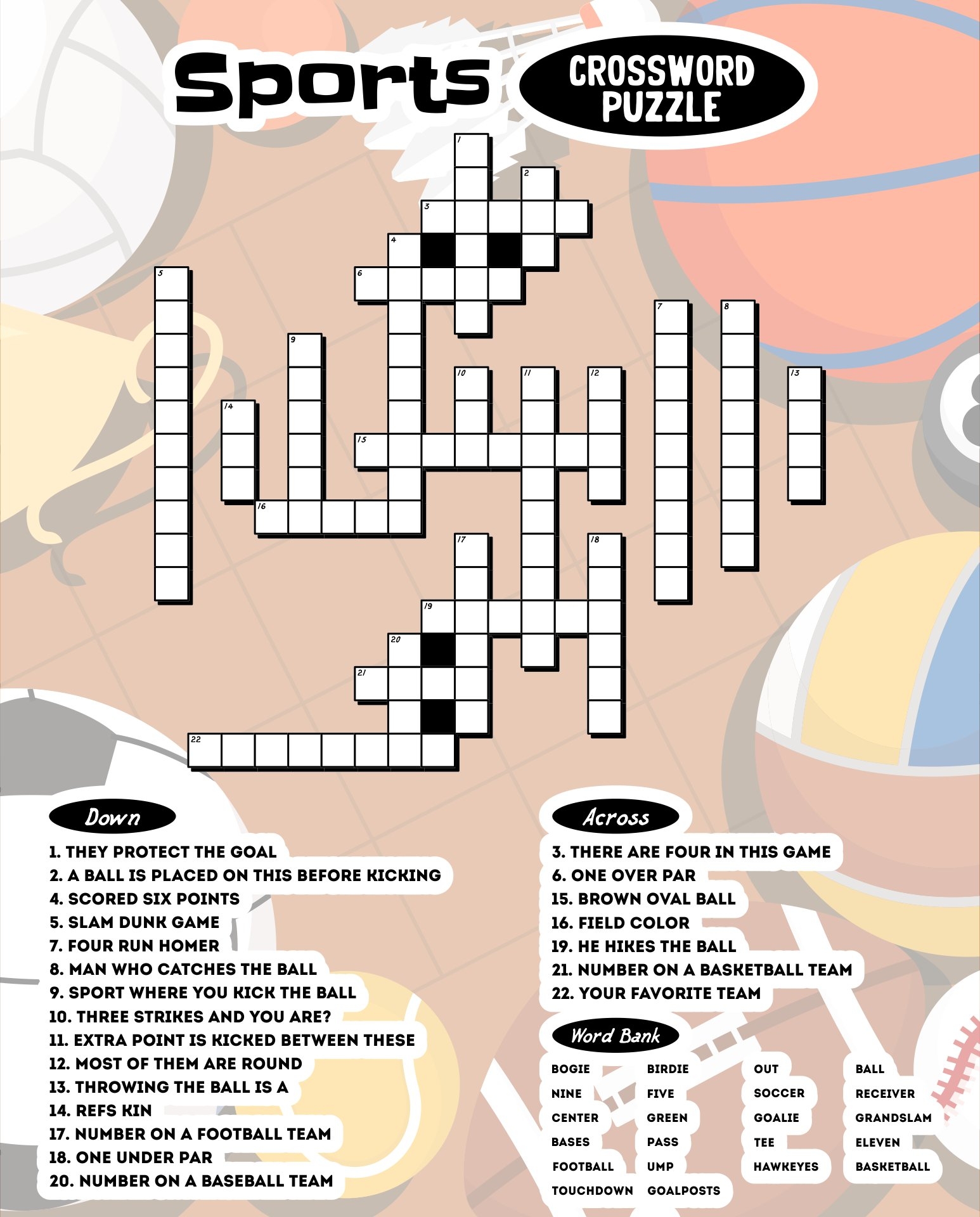 Sport Crossword 10 Free PDF Printables Printablee