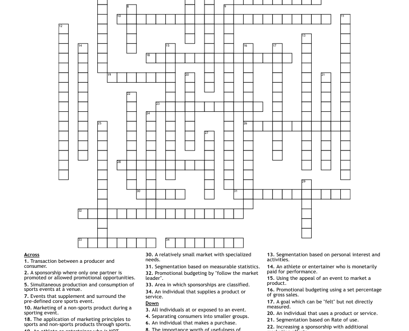 Sports And Entertainment Marketing Crossword WordMint