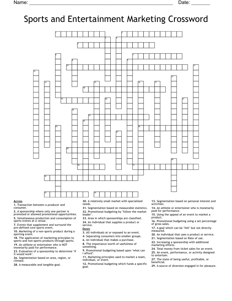 Sports And Entertainment Marketing Crossword WordMint Sports And Entertainment Marketing Crossword WordMint
