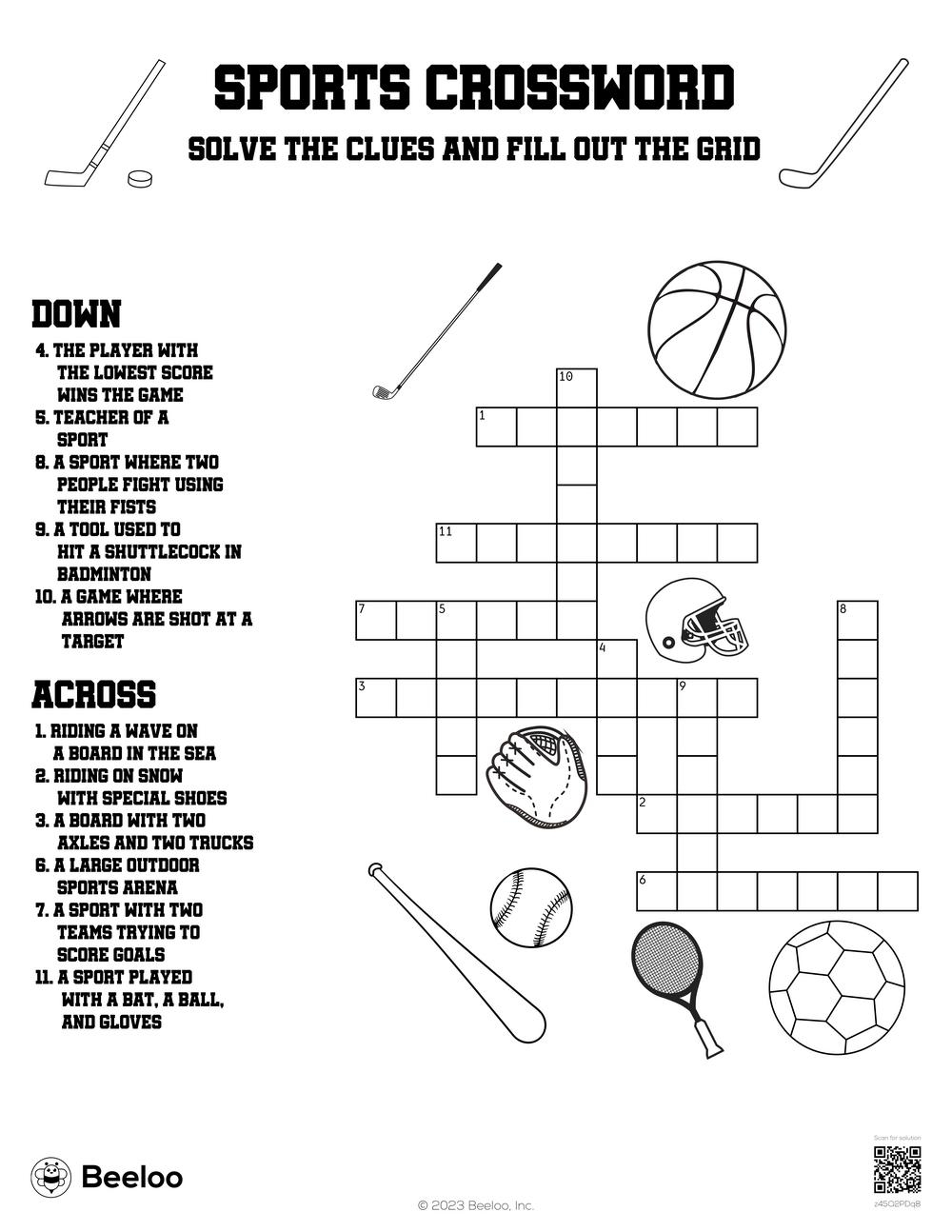 Sports Crossword Beeloo Printable Crafts And Activities For Kids Sports Crossword Beeloo Printable Crafts And Activities For Kids