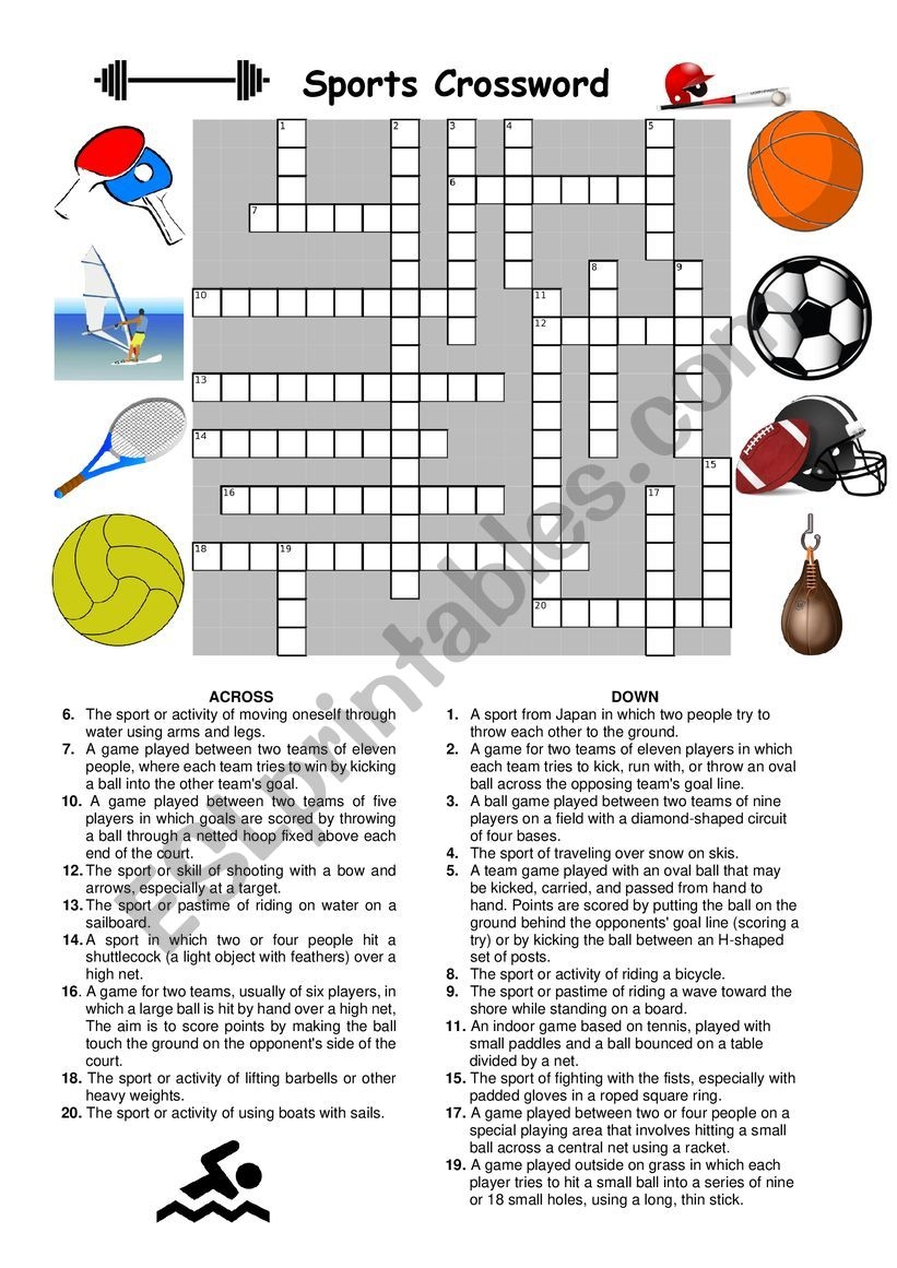 Sports Crossword ESL Worksheet By Mify Sports Crossword ESL Worksheet By Mify