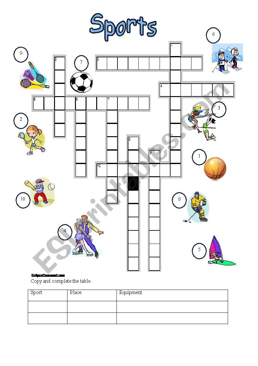Sports Crossword ESL Worksheet By T gyorgyi Sports Crossword ESL Worksheet By T gyorgyi