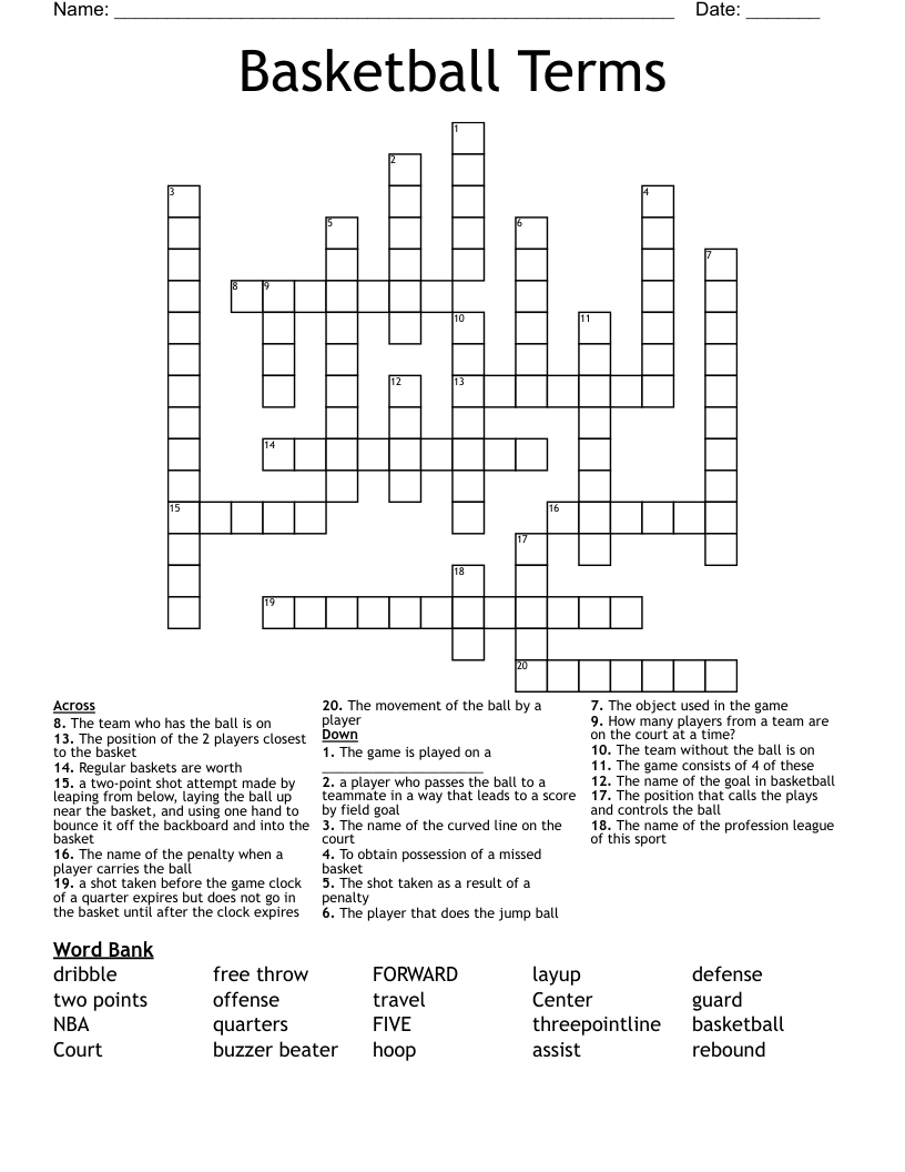 Sports Crossword WordMint Worksheets Library