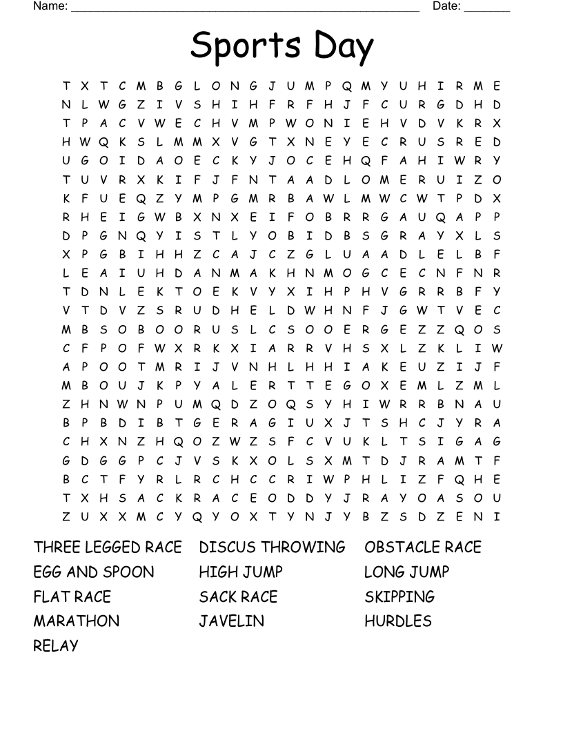 Sports Day Word Search WordMint Sports Day Word Search WordMint
