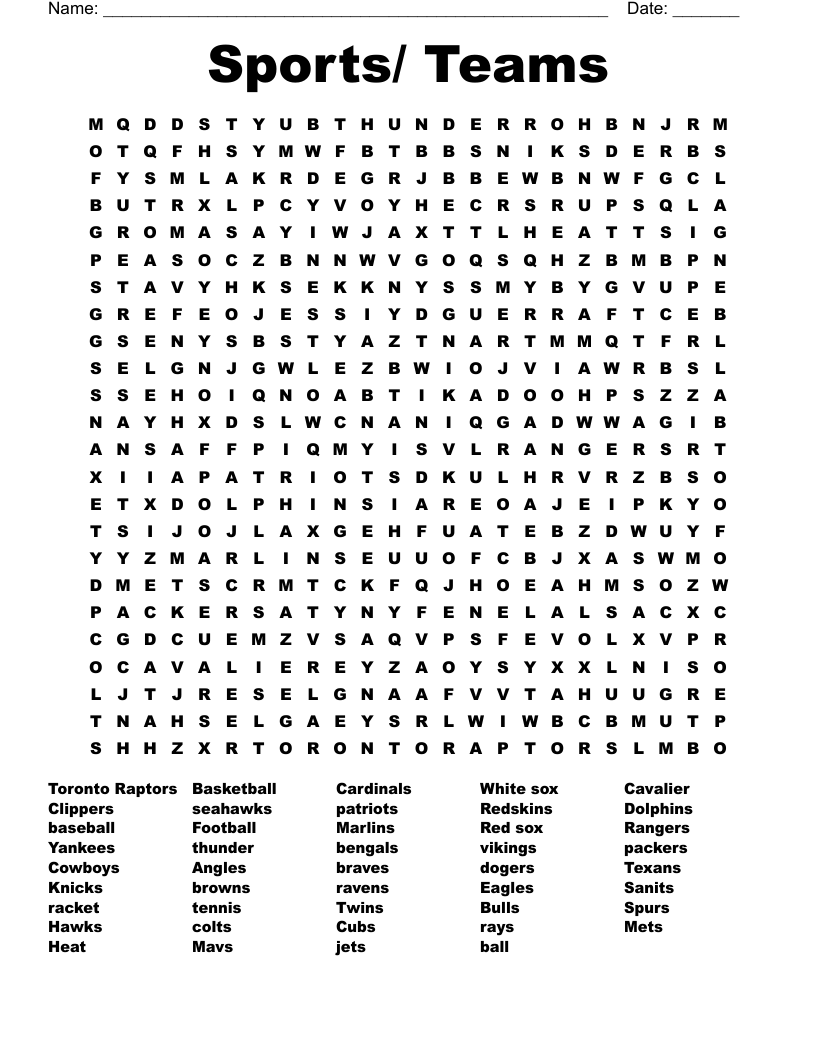 Sports Teams Word Search WordMint Sports Teams Word Search WordMint