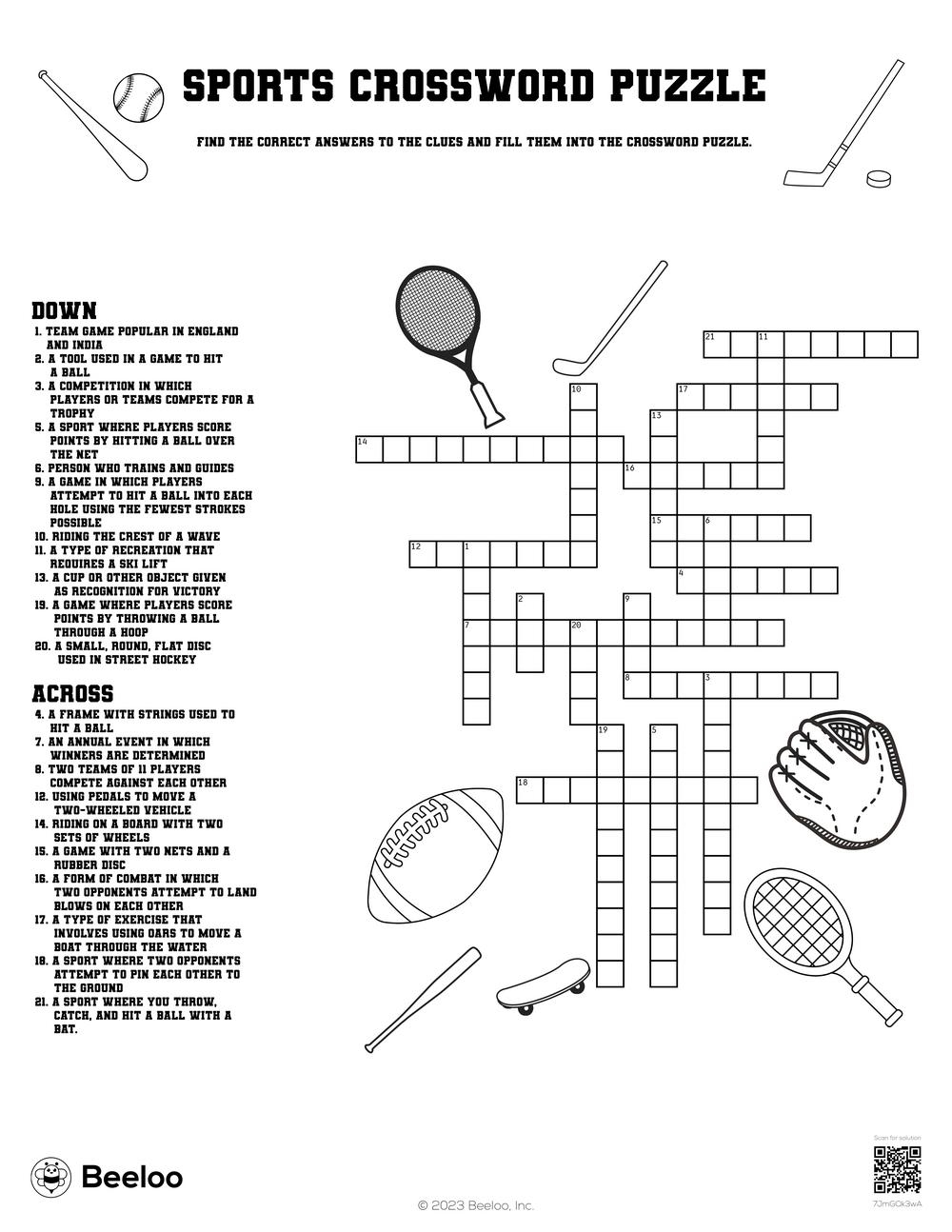 Sports themed Crossword Puzzles Beeloo Printable Crafts And Activities For Kids Sports themed Crossword Puzzles Beeloo Printable Crafts And Activities For Kids