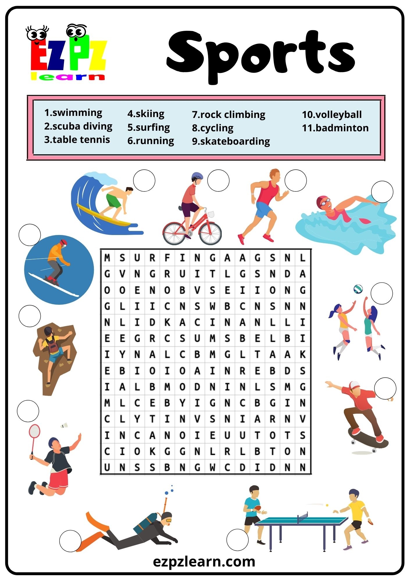 Sports Word Search 2 Ezpzlearn Sports Word Search 2 Ezpzlearn