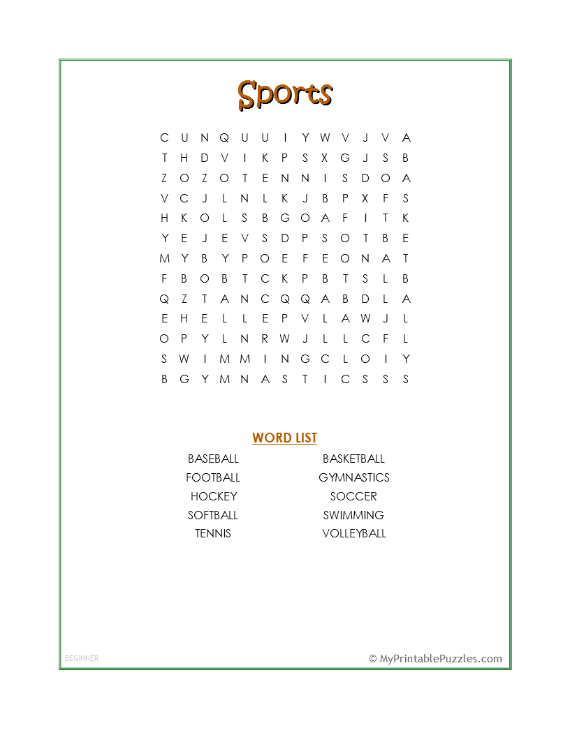 Sports Crossword For Kids Printable Sports Crossword For Kids Printable