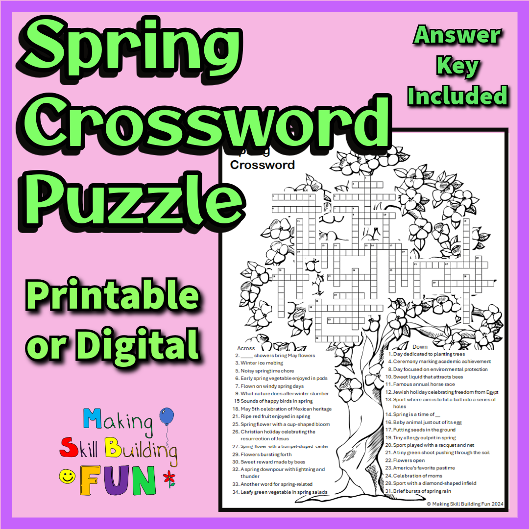 Spring Crossword Puzzle Coloring Page With Word Bank Printable Digital 2nd Grade 3rd Grade 4th Grade 5th Grade No Prep Copy Classful