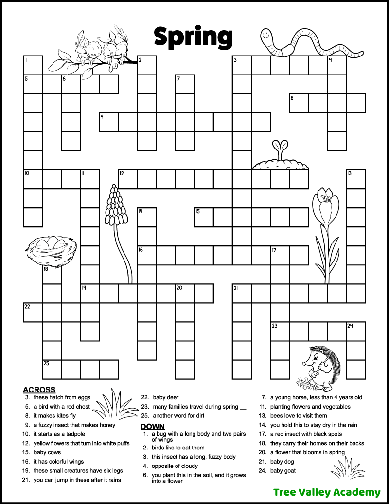 Spring Crossword Puzzles For Kids Tree Valley Academy Spring Crossword Puzzles For Kids Tree Valley Academy