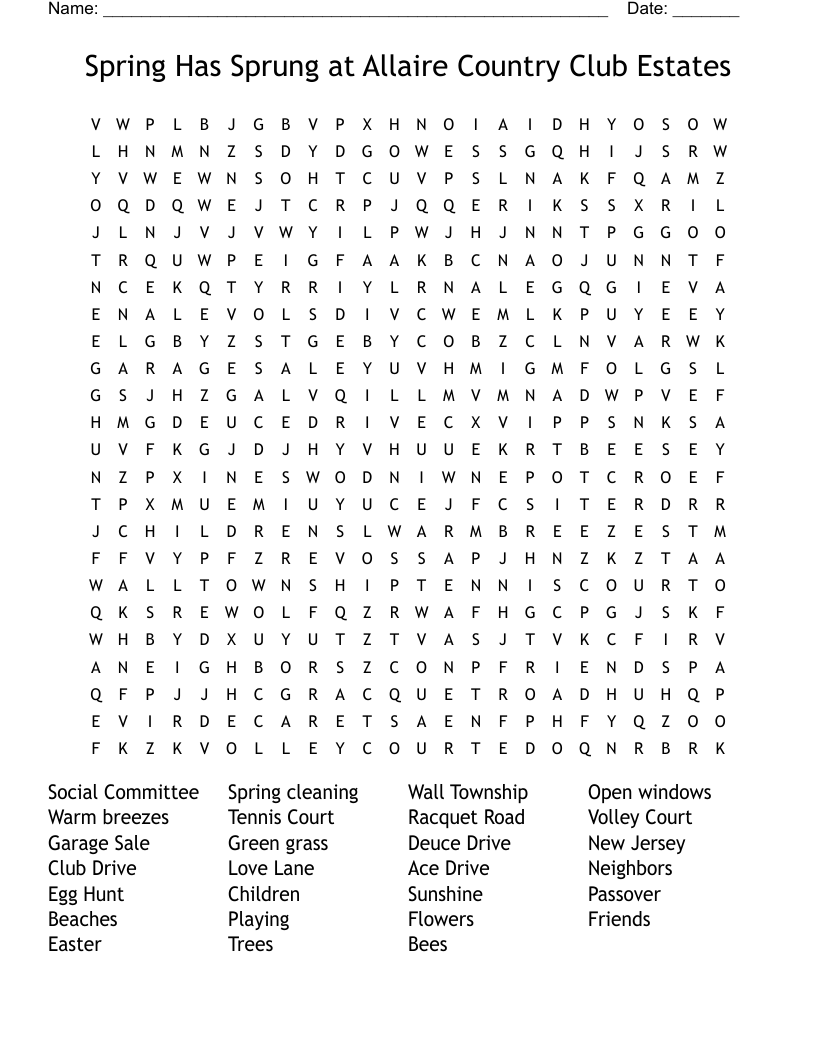 Spring Has Sprung At Allaire Country Club Estates Word Search WordMint Spring Has Sprung At Allaire Country Club Estates Word Search WordMint