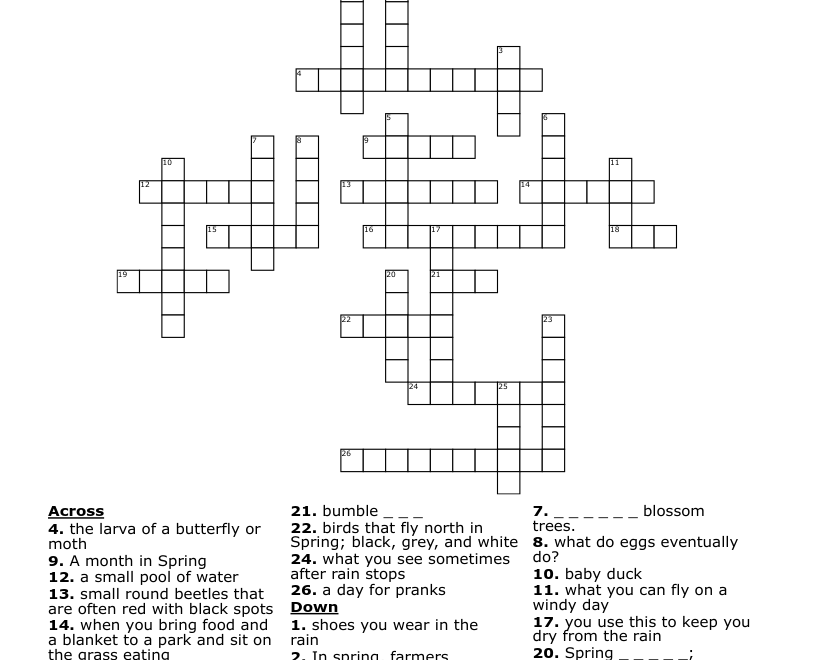 Spring Time Crossword WordMint