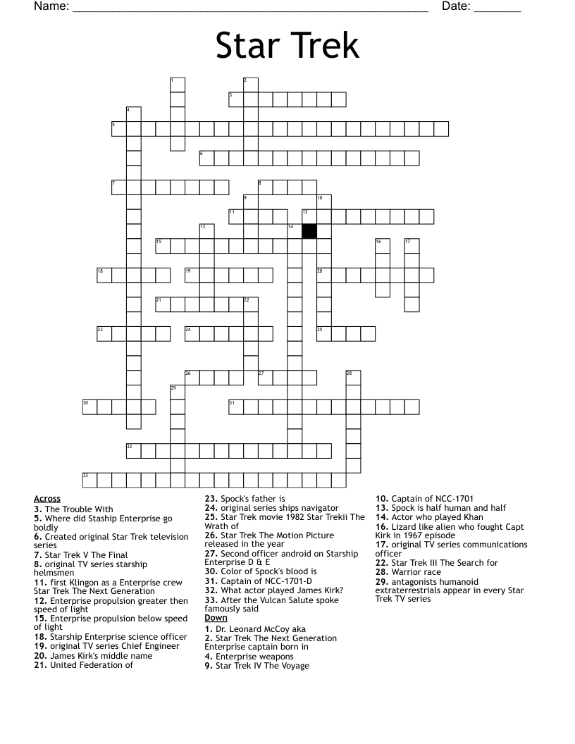 Star Trek Crossword WordMint Star Trek Crossword WordMint