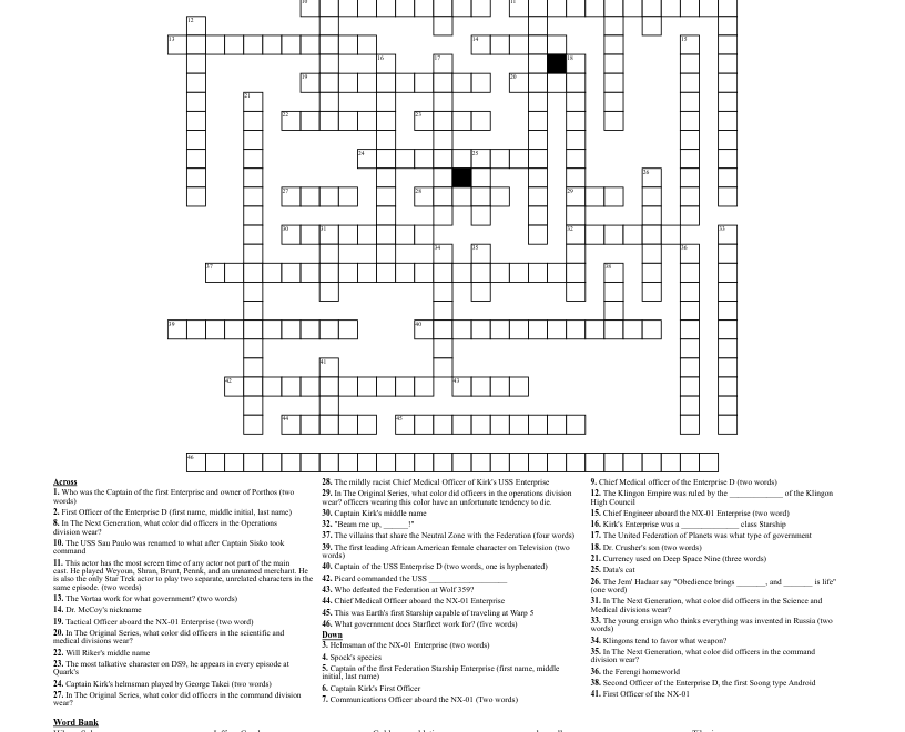 Star Trek Crossword WordMint