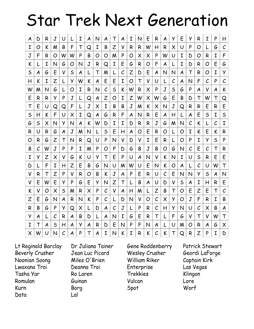 Star Trek Next Generation Word Search WordMint Star Trek Next Generation Word Search WordMint