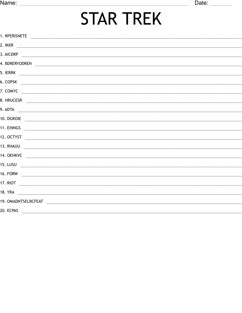 STAR TREK Word Scramble WordMint STAR TREK Word Scramble WordMint