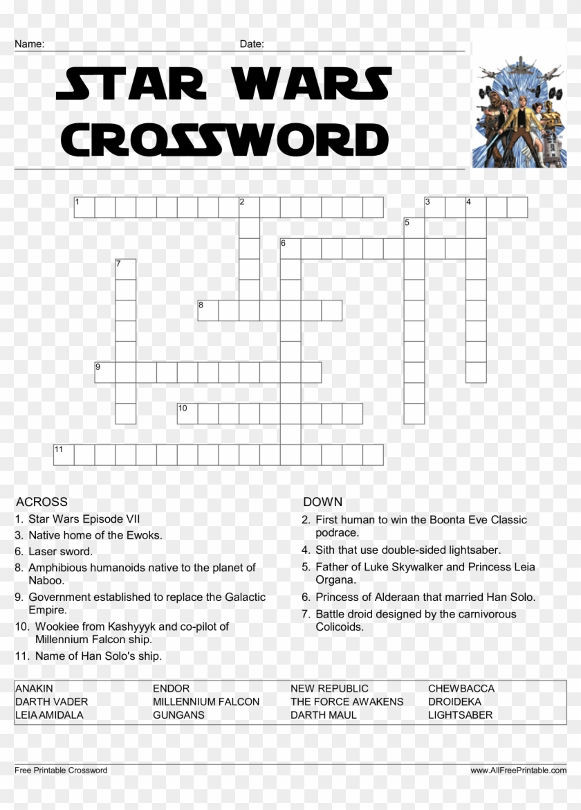 Star Wars Crossword Game Star Wars Printable Game Clipart 91646 PikPng